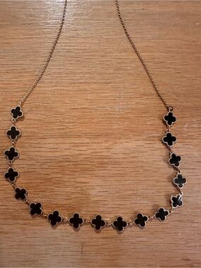 Gold Chain Necklace with Black Clover Accents